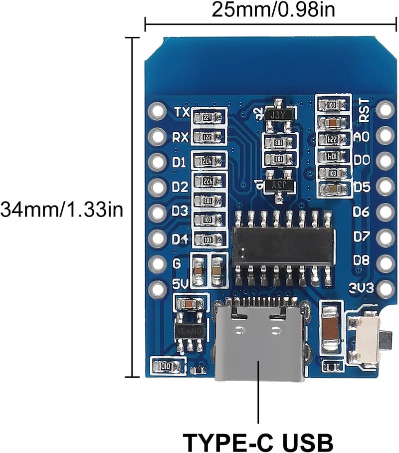 ACEIRMC Type-C ESP8266 ESP-12 ESP-12F NodeMcu Mini D1 Module WeMos Lua 4M Bytes WLAN WiFi Internet Development Board Base on ESP8266 ESP-12F for Arduino,Compatible with WeMos D1 Mini (10pcs Type-C) - Image 4
